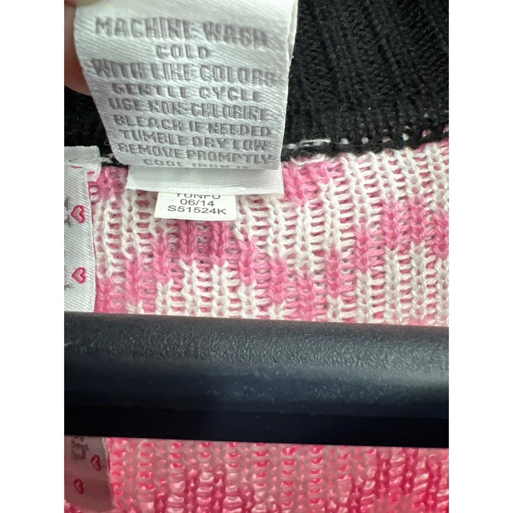 Girls Large Sweater Midi Dress Cap Sleeves Pink Black Geometric‎ Cotton Blend